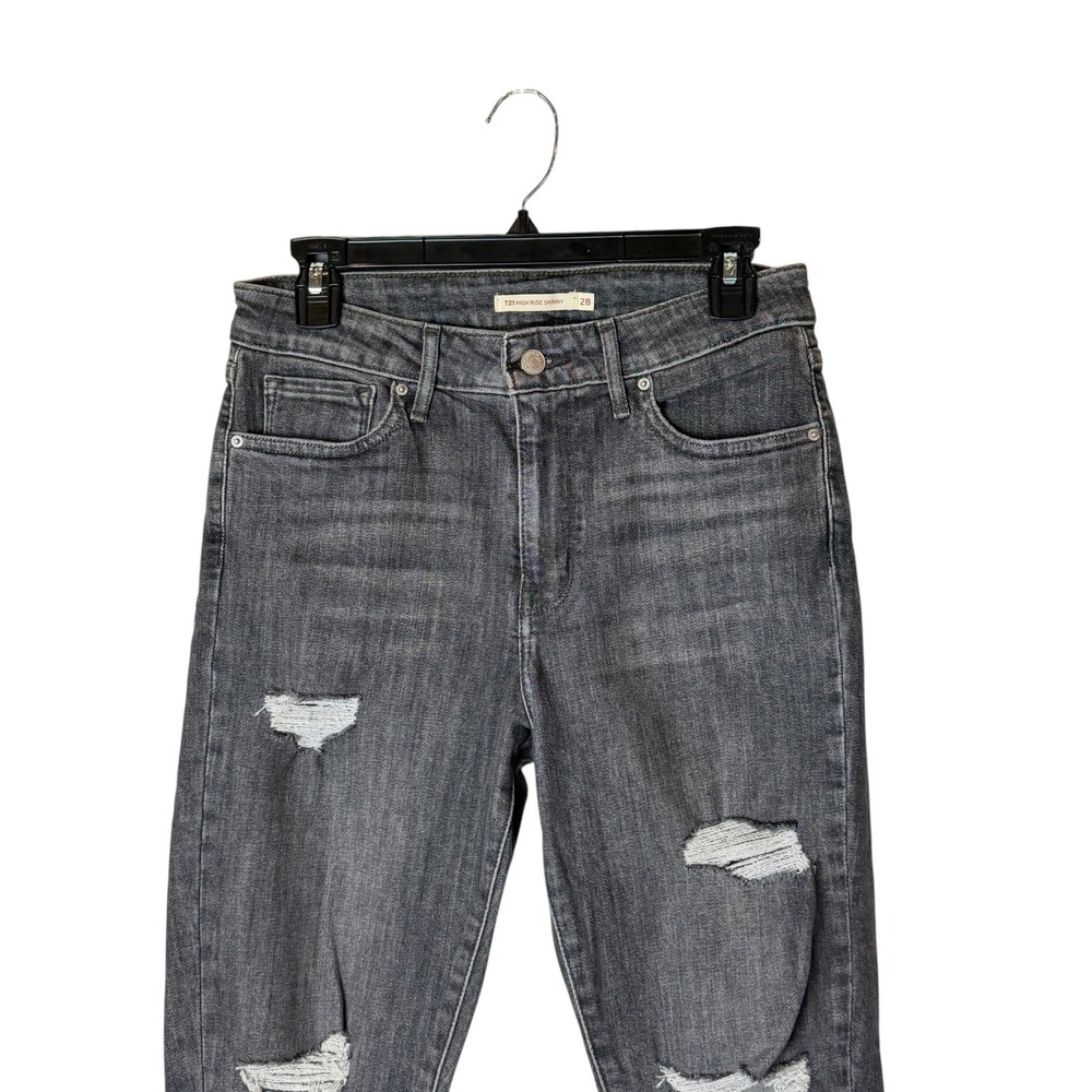 Levi's 721 High Rise Skinny Jeans Women 28 Washed Black Distressed Streetwear - Picture 4 of 10